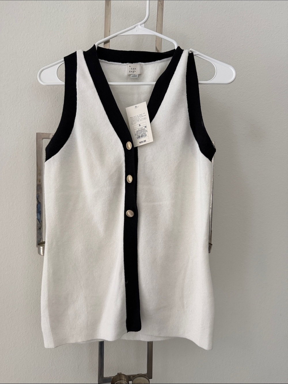 a new day White Sleeveless V-Neck Tank with Black Trim